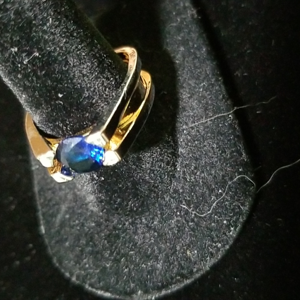 Two-tone blue Sapphire 925 Silver ring sz 8